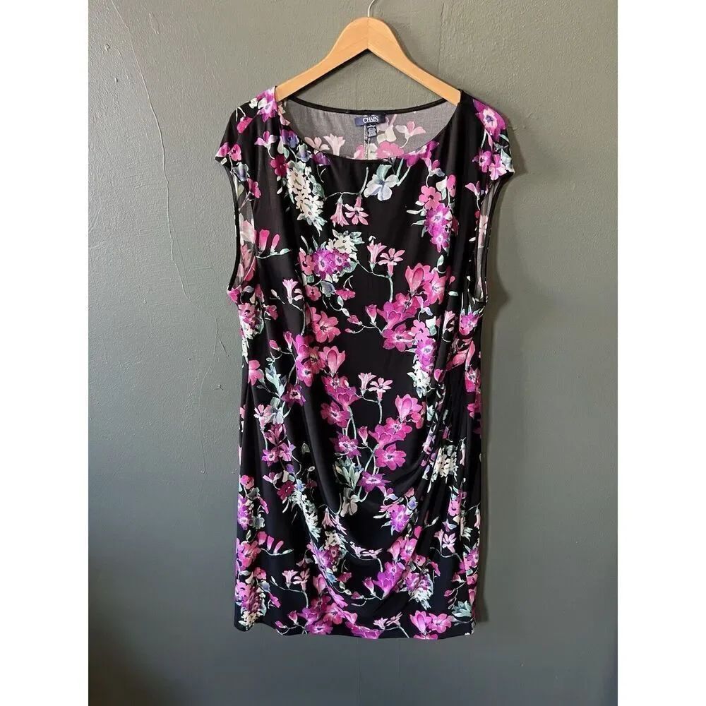 Chaps Womens Black Floral Pattern Sleeveless Blouse Size 24W